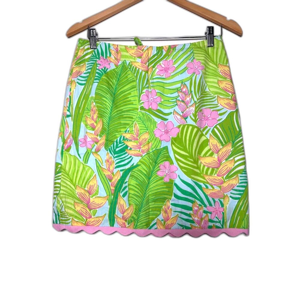 Lilly Pulitzer Skirt Vintage Cynthia Botanical Garden Pink Green Scallop Mini 4
